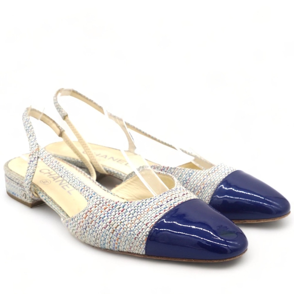 Chanel navy and tweed slingbacks - Picture 3 of 7
